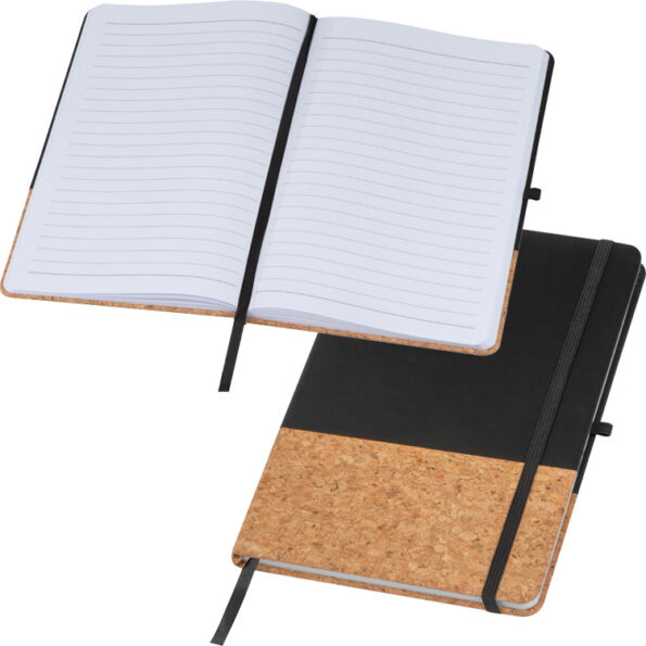 Notes A5 z elementami z korka w linie czarny